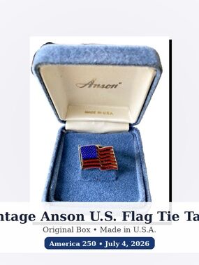 Vintage Anson American Flag Tie Tack / Lapel Pin – Enamel – Made in USA – Boxed